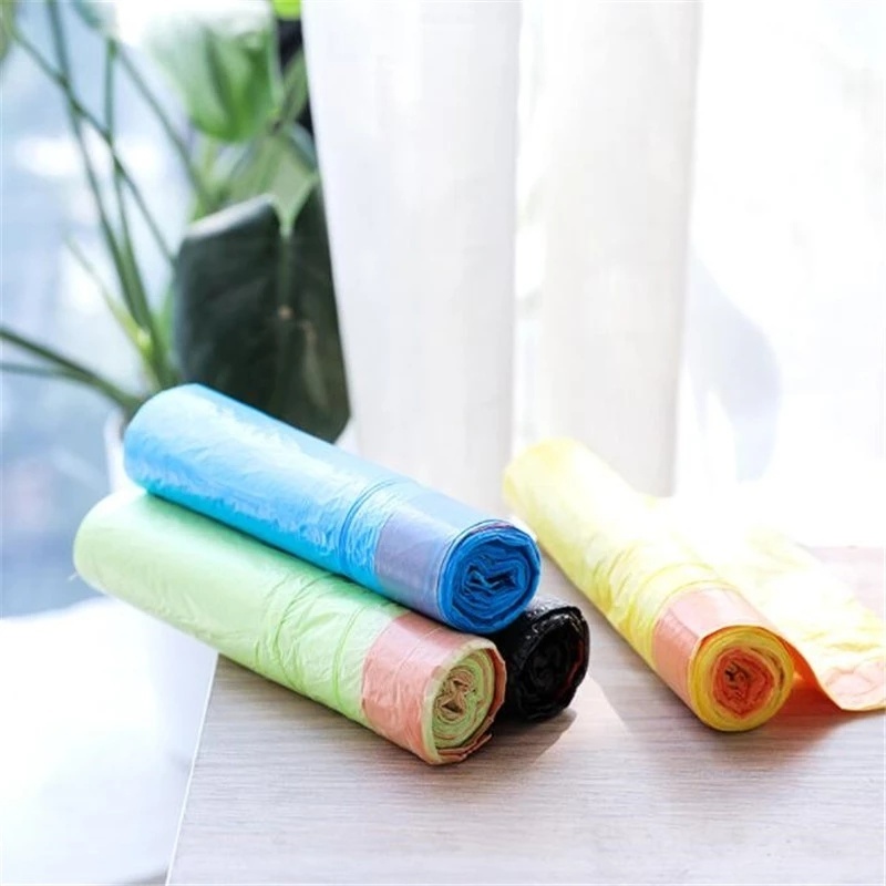Cuộn 15 túi đựng rác bằng PE rút dây tự động dùng một lần cho nhà bếp/ hộp đựng rác/ túi rác màu ngẫu nhiên