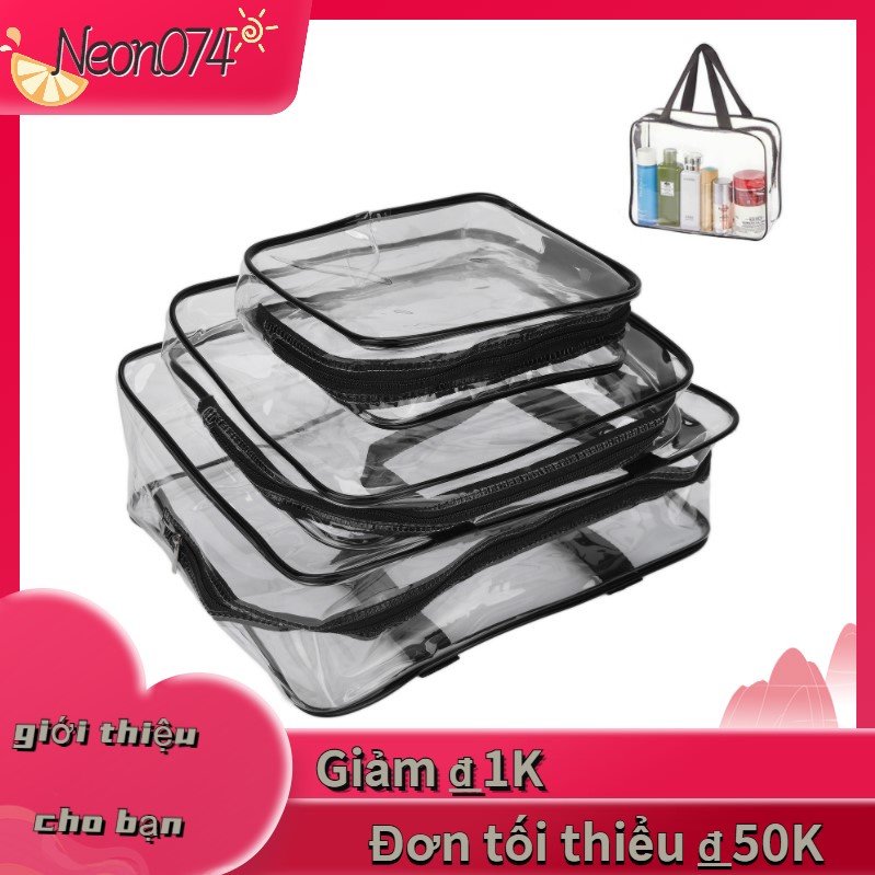 Neon074  3 cái Túi đựng đồ vệ sinh Thiết kế trong suốt Kích thước Vật liệu PVC di động không thấm nước mỹ phẩm thực tế rõ ràng cho du lịch