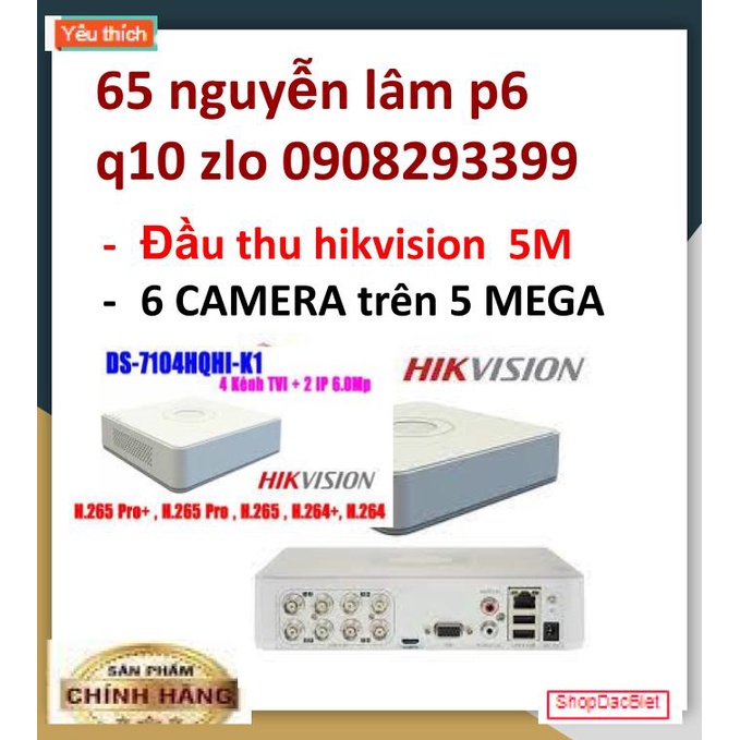 Đầu ghi hình hikvision 4 kênh (thêm 2 kênh ip=6 kênh) 4 mega 7104 HQHI K1 (TRẮNG) có âm thanh(chạy camera 5mega))