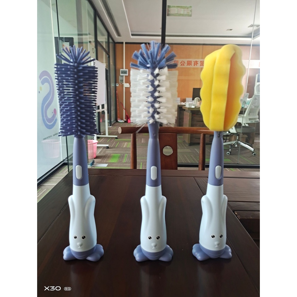 Cọ rửa bình sữa silicon cán hình tai thỏ CAM KẾT CHUẨNCây cọ ly cốc 3 chi tiết tiện dụng nhỏ gọn (sỉ hot)