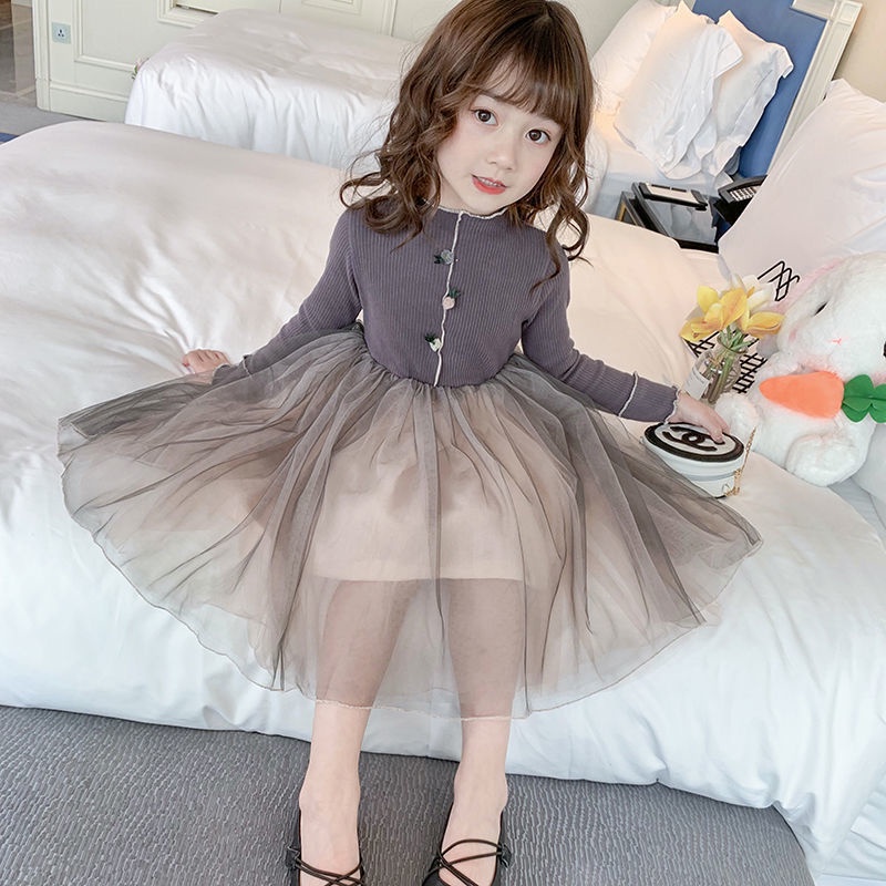 Đầm công chúa tay dài phối lưới phong cách Hàn Quốc cho bé gái