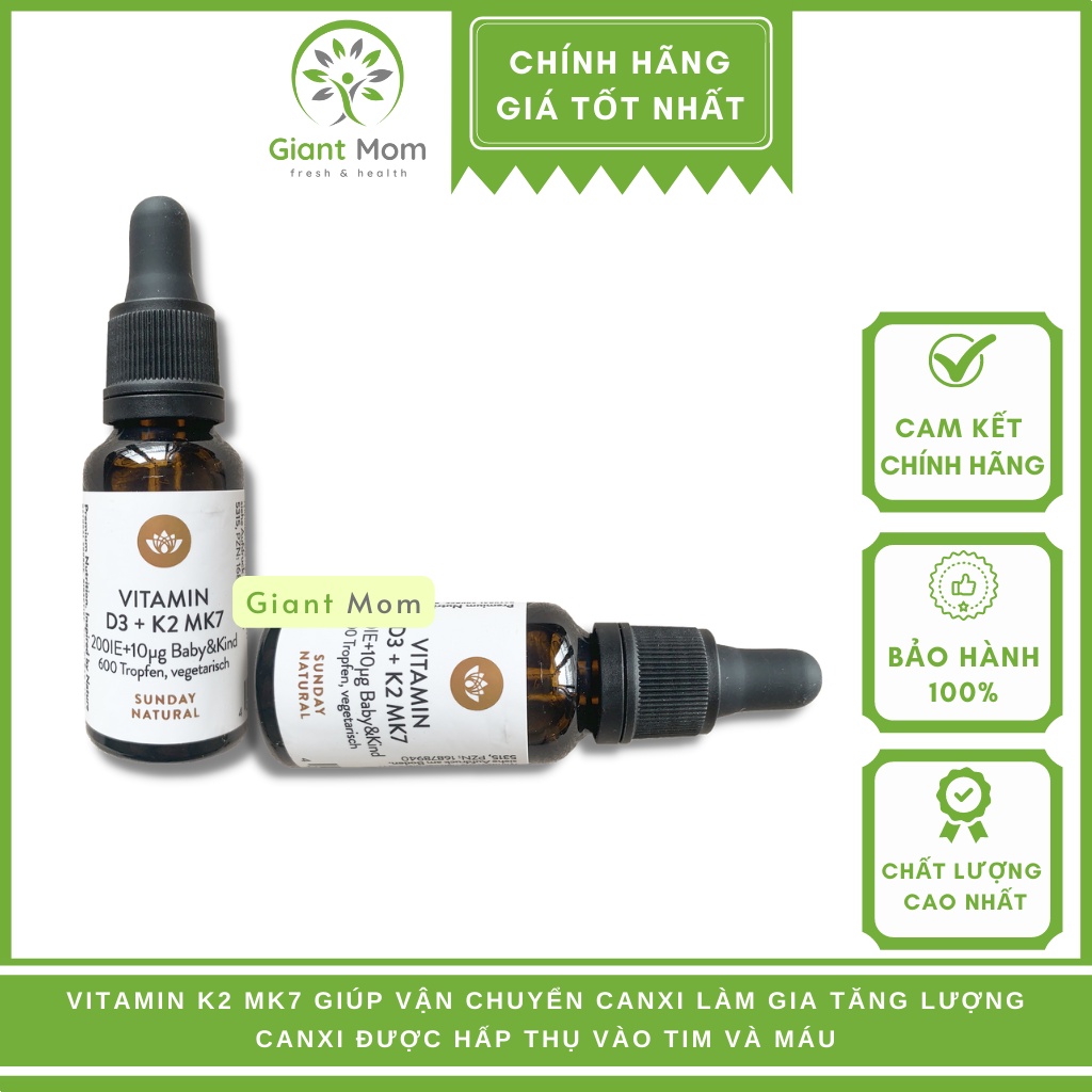 Vitamin D3 K2 Mk7 Sunday Nature Nhập Khẩu Đức - Tăng Chiều Cao &amp; Sức Khỏe Cho Bé