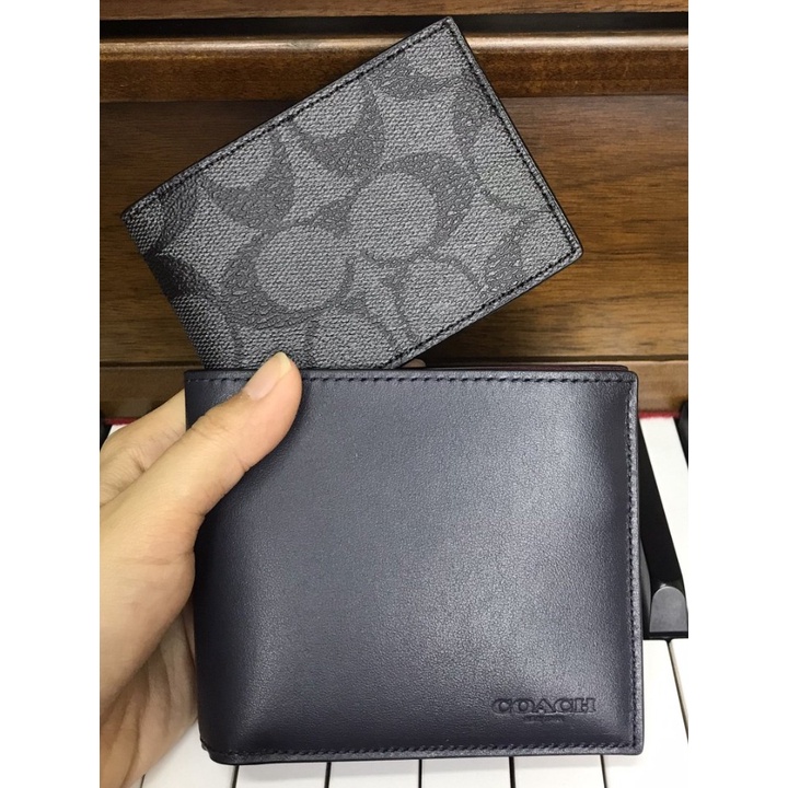 Ví coach chính hãng nam màu xanh đen trơn fullbox