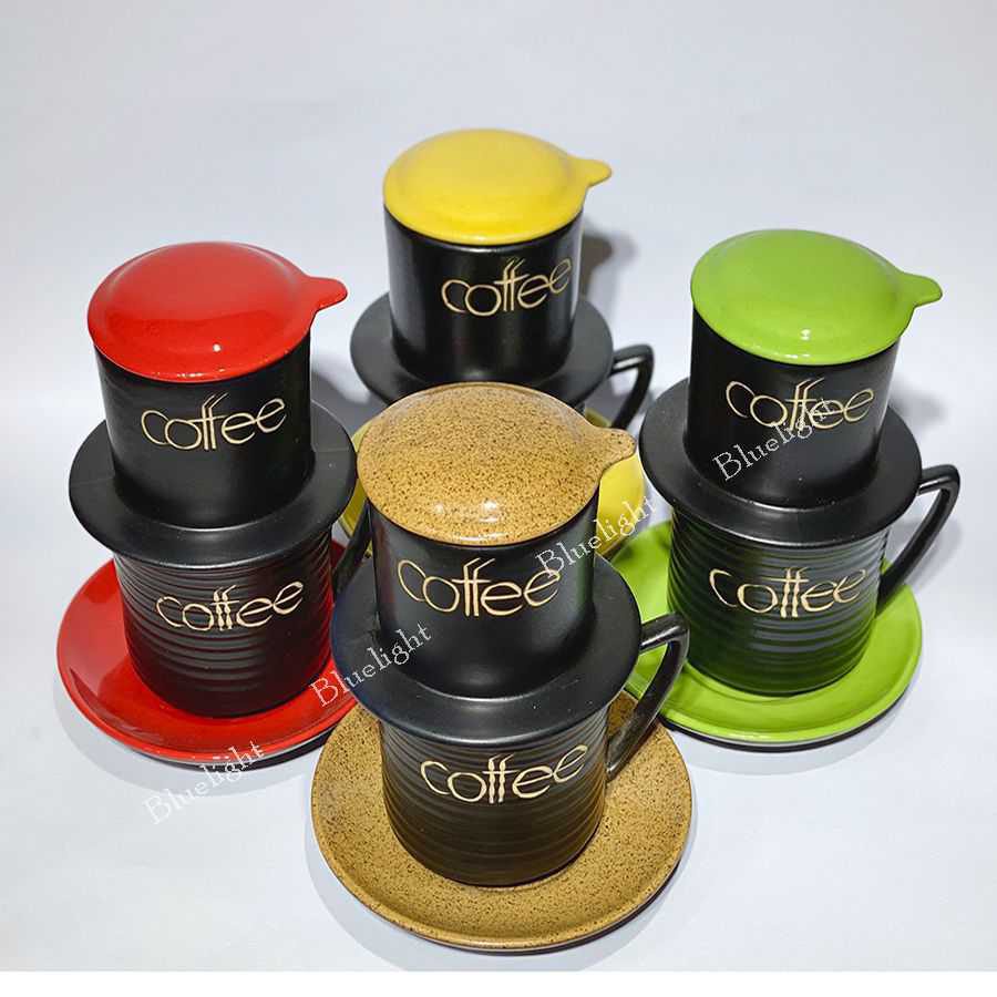 Bộ Phin cà phê sứ Bát Tràng cao cấp men màu - phin cafe sứ màu cốc cafe sứ