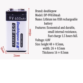 Pin Sạc 9V - Cổng Micro USB Doublepow 6F22 650mAh