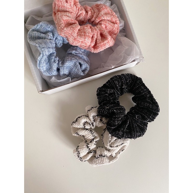 Dây cột tóc vải tweed scrunchie