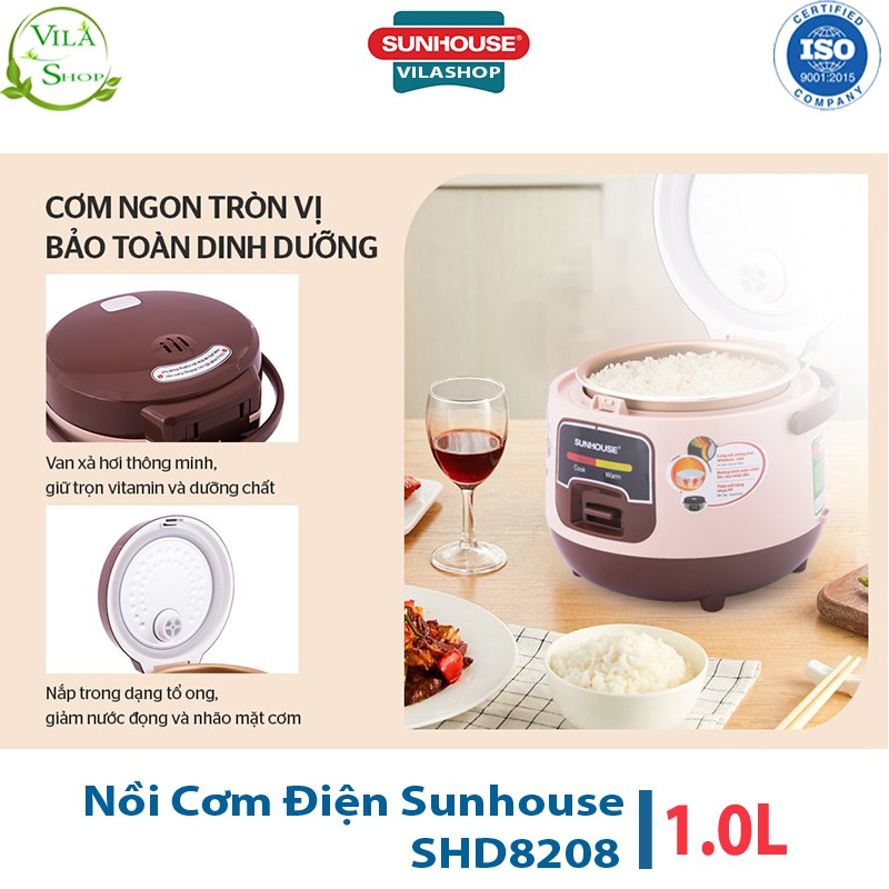 Nồi Cơm Điện, Nồi Cơm Đa Năng Sunhouse SHD8608C 1L - Thiết Kế Đơn Giản Màu Cà Phê Ấn Tượng Đẹp Mắt