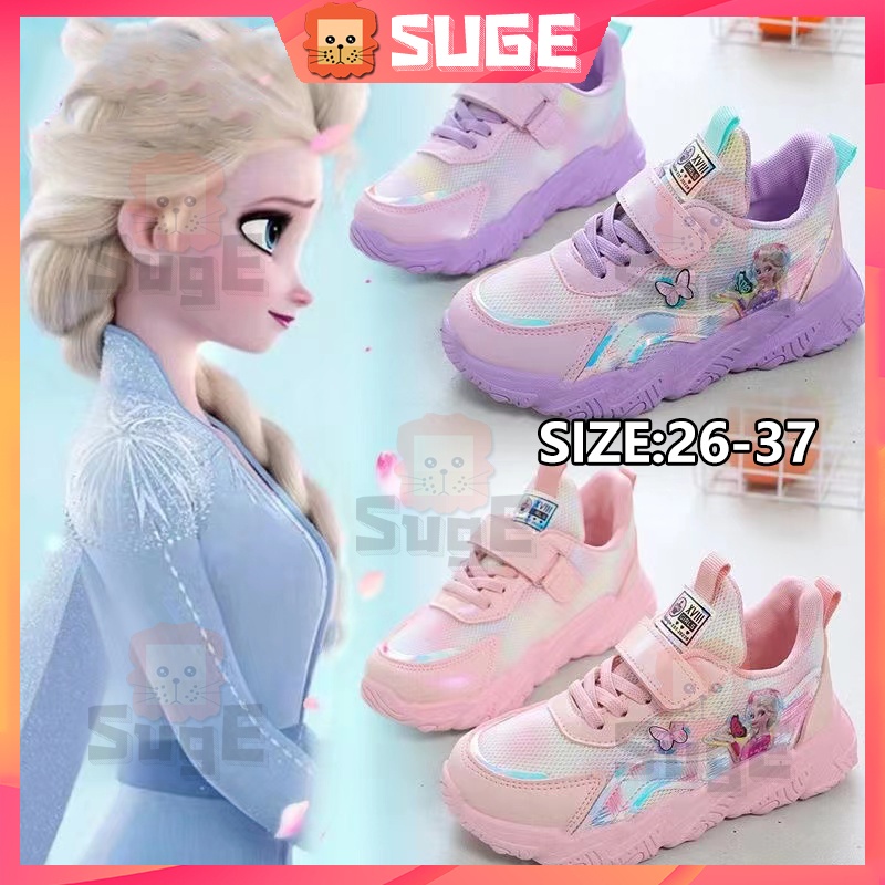 【Suge】Giày Thể Thao Vải Lưới Thoáng Khí Đế Mềm Chống Trượt In Hình Công Chúa Elsa Thời Trang Cho Bé Gái