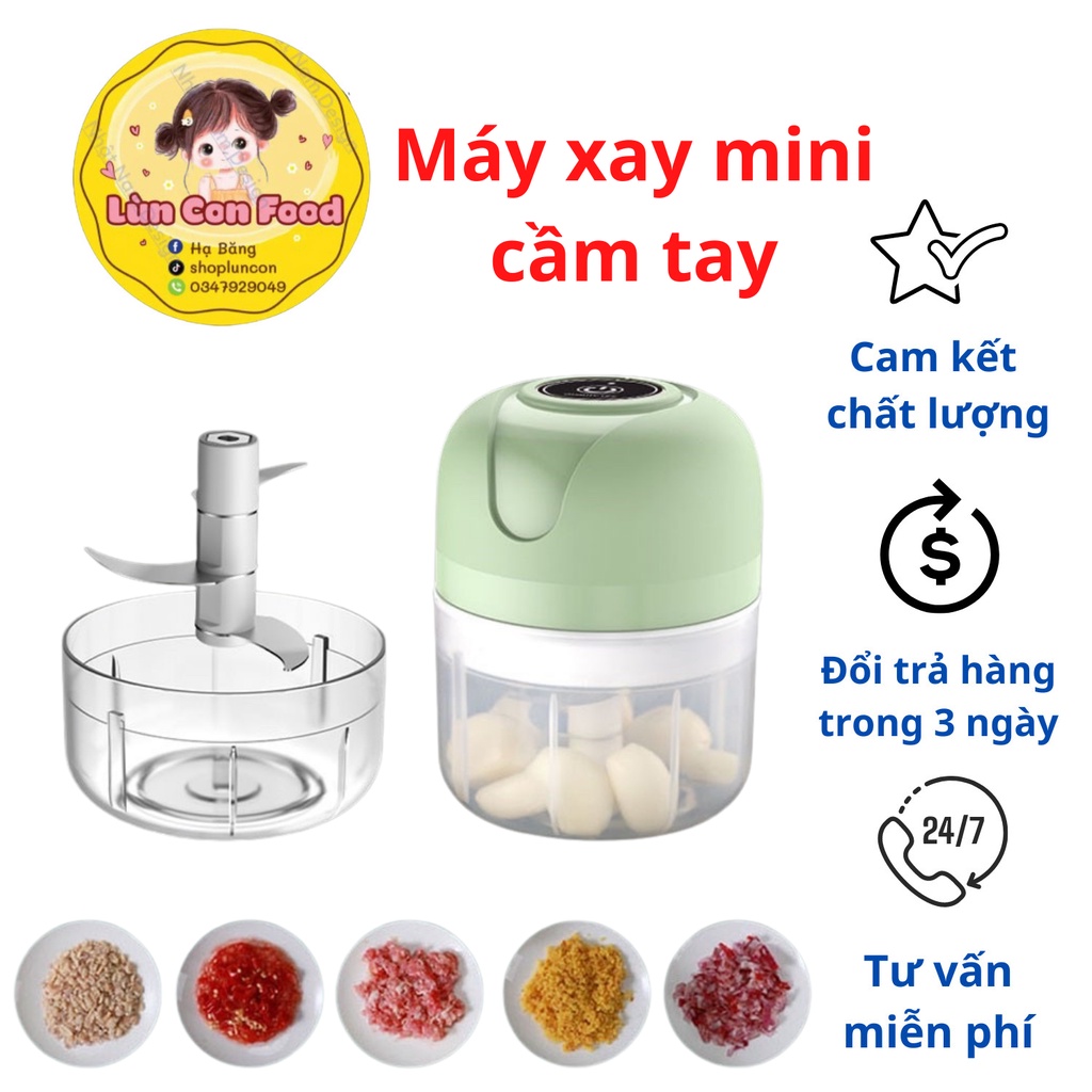MÁY XAY MINI TỎI ỚT CẦM TAY 3 LƯỠI SẠC ĐIỆN DUNG TÍCH 250ML - Lùn Con Food
