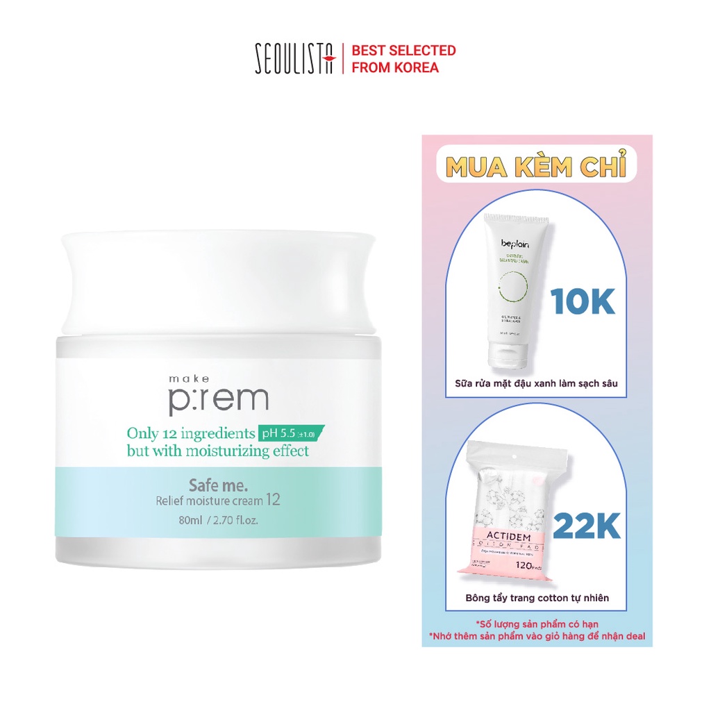 Kem dưỡng ẩm cho da nhạy cảm Make P:rem Safe me. Relief Moisture Cream 12