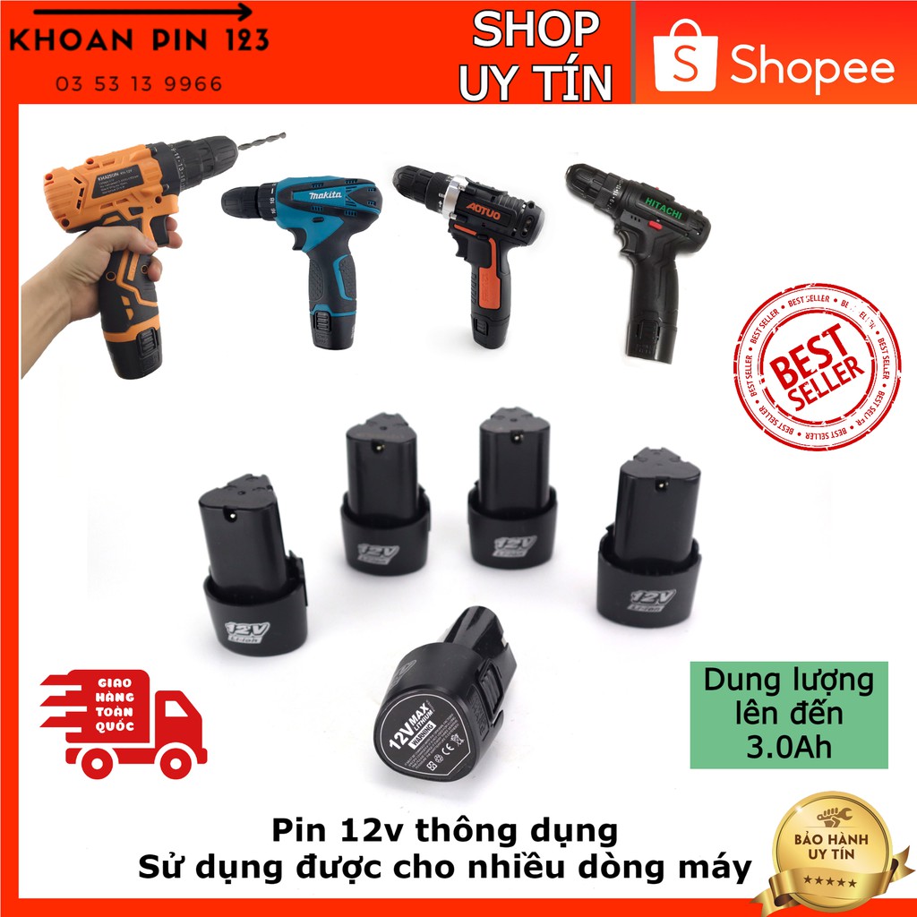 Pin 12v tam giác dùng thay cho pin máy khoan bắt vít cầm tay dung lượng đến 3000 mAh