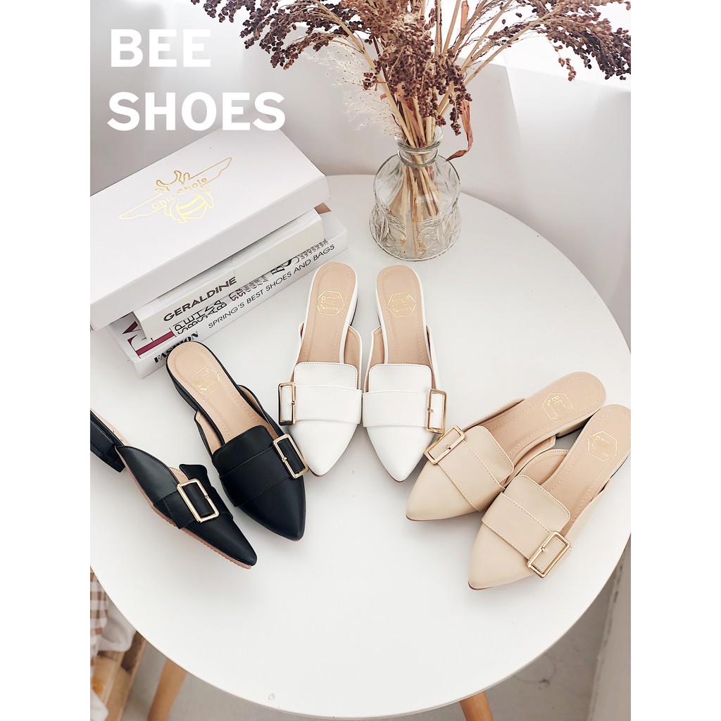 BEESHOES - GIÀY SỤC NỮ MŨI NHỌN CHẤT DA MỀM - SỤC NỮ ĐẾ MỀM CAO 2 PHÂN ĐI SIÊU ÊM CHÂN SẴN MÀU ĐEN-BE-TRẮNG 201053