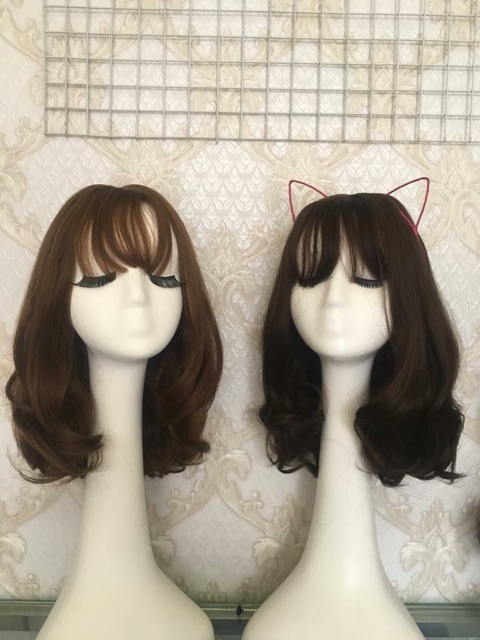 Tóc giả nữ nguyên đầu xoăn ngắn 35cm, mã 1804, tặng kèm lưới trùm tóc wig.