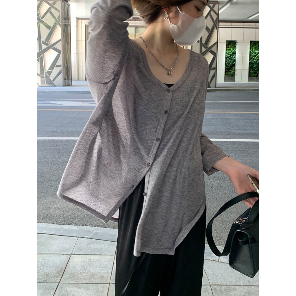 Áo Khoác Cardigan Mỏng Tay Dài Dáng Rộng Thời Trang Mùa Thu Cho Nữ