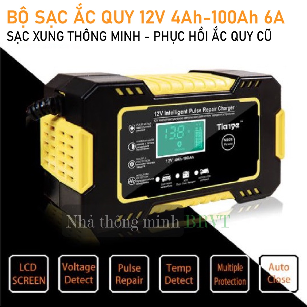 Bộ sạc ắc quy TIANYE 12V/6A cho ắc quy 12V 4Ah-100Ah có chức năng sửa và phục hồi ắc quy cũ