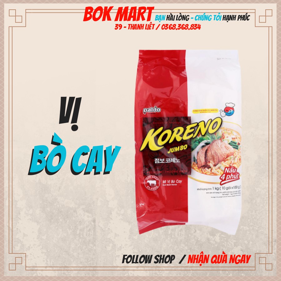 MÌ KORENO JUMBO HÀN QUỐC 1KG GÀ - TÔM - BÒ CAY - KIM CHI