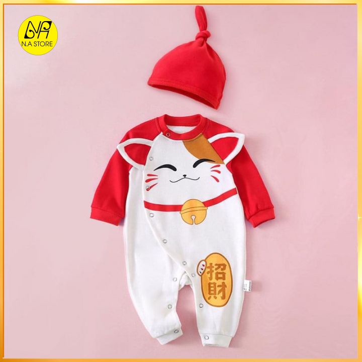 Body Dài Tay cho bé trai gái kèm mũ mẫu quần áo trẻ em sơ sinh hình Thú siêu cưng chất Cotton Mềm Mịn từ 3-12kg