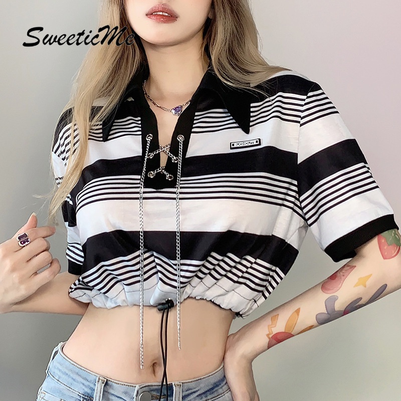 Áo Croptop Cổ Polo Màu Sắc Tương Phản Thời Trang Dành Cho Nữ