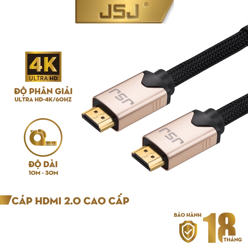 Cáp HDMI 2.0 JSJ H413 dài 10m đến 30m dây tròn kết nối TV laptop máy chiếu cho hình ảnh chất lượng cao hỗ trợ 4K 3D