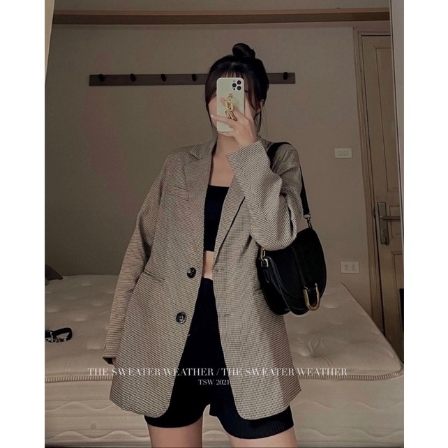 [Ảnh thật/Video]Áo blazer kẻ hai lớp Quảng Châu