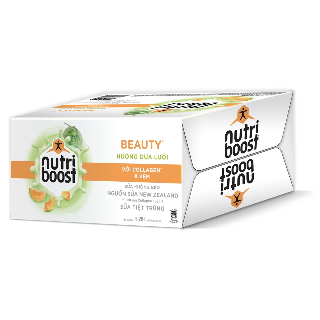 Thùng 24 chai Sữa tiệt trùng Nutriboost Beauty - Hương dưa lưới 220ml/chai