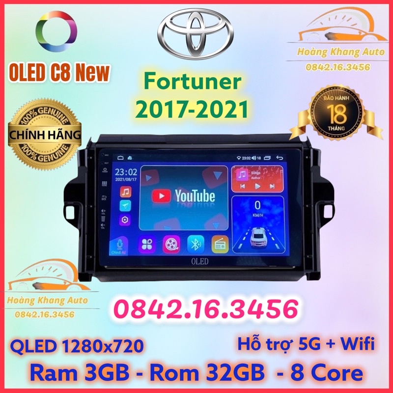 Màn hình android OLED C8 New theo xe Fortuner 2017 - 2020. 2021  kèm dưỡng và jack nguồn zin theo xe