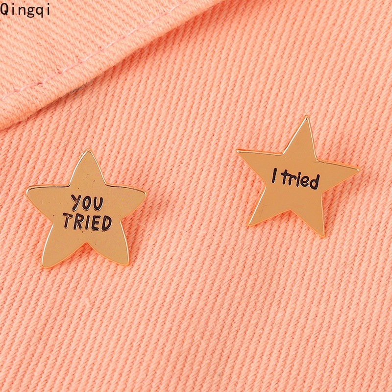 Huy hiệu cài áo MISS ZOE hình ngôi sao năm cánh in chữ I Tried/ You Tried đáng yêu dành cho cặp đôi