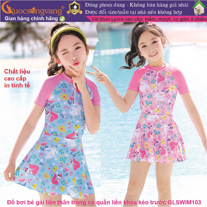 Đồ bơi bé gái liền thân in hoa bộ đi biển bé gái khóa trước quần rời GLSWIM103