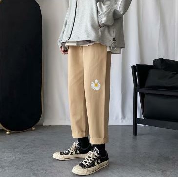 Quần dài đến mắt cá chân vải cotton màu trơn thời trang Hàn Quốc cho nam nữ | BigBuy360 - bigbuy360.vn