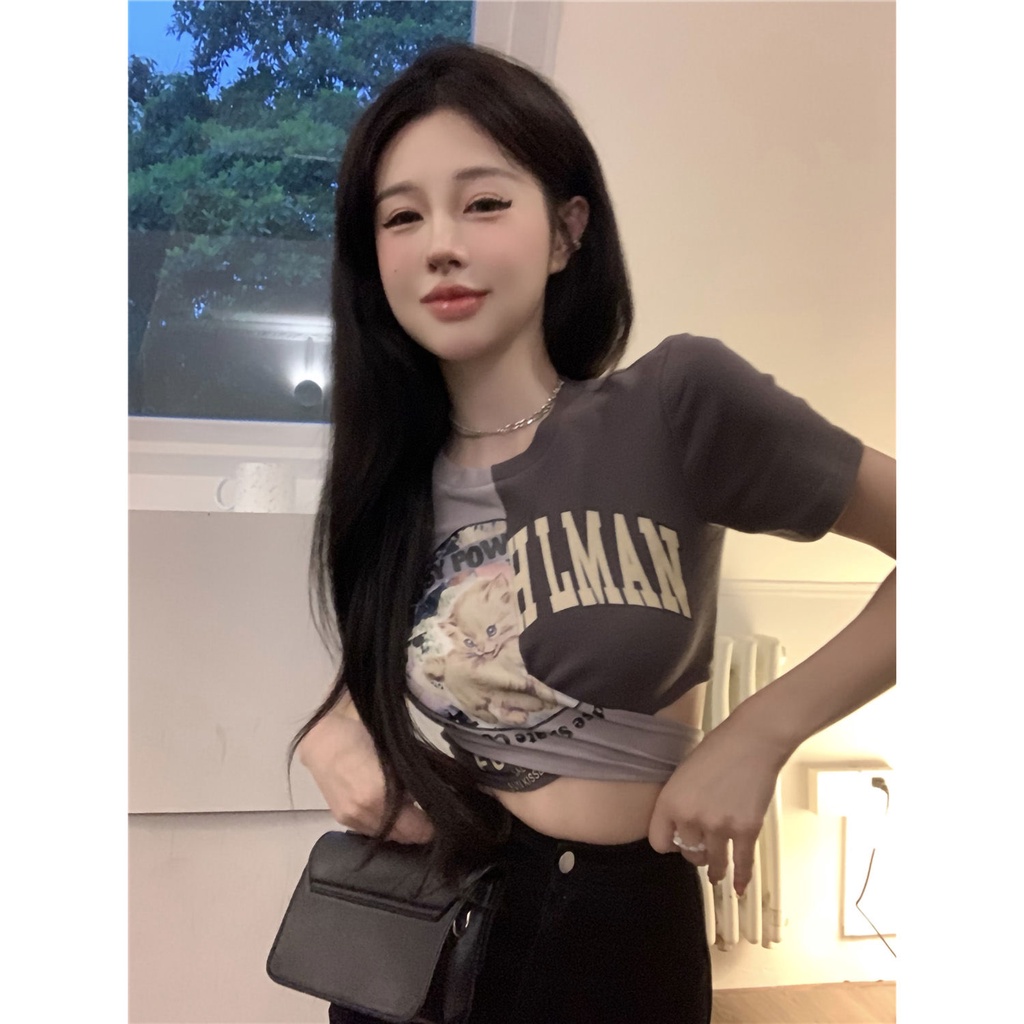 Áo Thun croptop Tay Ngắn Đan Dây Chéo Phong Cách Âu Mỹ Thời Trang Mùa Hè Cho Nữ