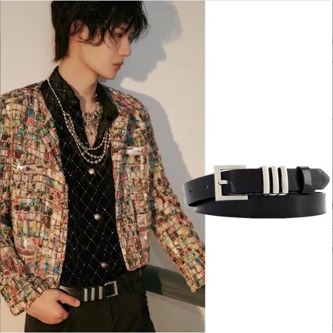 Thắt lưng da, Dây nịt đục lỗ nam nữ trẻ trung màu đen trắng trang trí dây chain pon.mens hà nội hcm