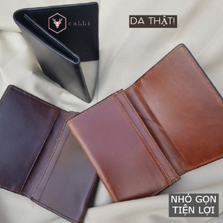 Ví đựng danh thiếp da bò sáp thật, ví mini nam nữ da bò thật cao cấp CaLLi