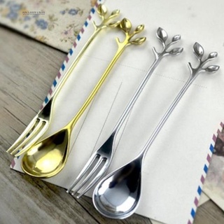 【GRCEKRIN】Kitchen Aluminum Dessert Spoon Branch Leaves Spoon Fork Coffee Spoon Tableware