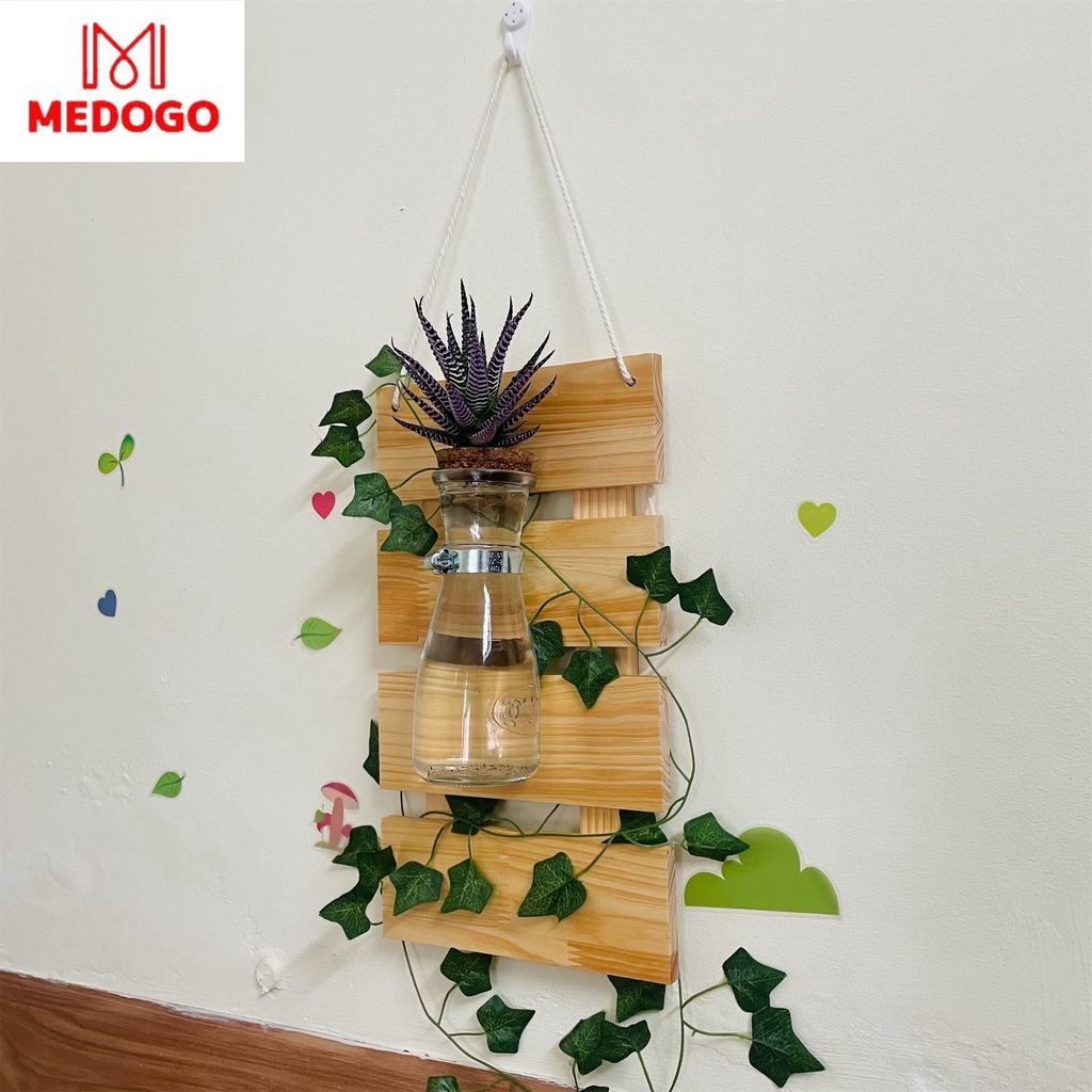 Bộ khung gỗ thanh ngang treo lọ thủy tinh trồng cây thủy sinh treo tường trang trí, bảng gỗ treo tường MEDOGO