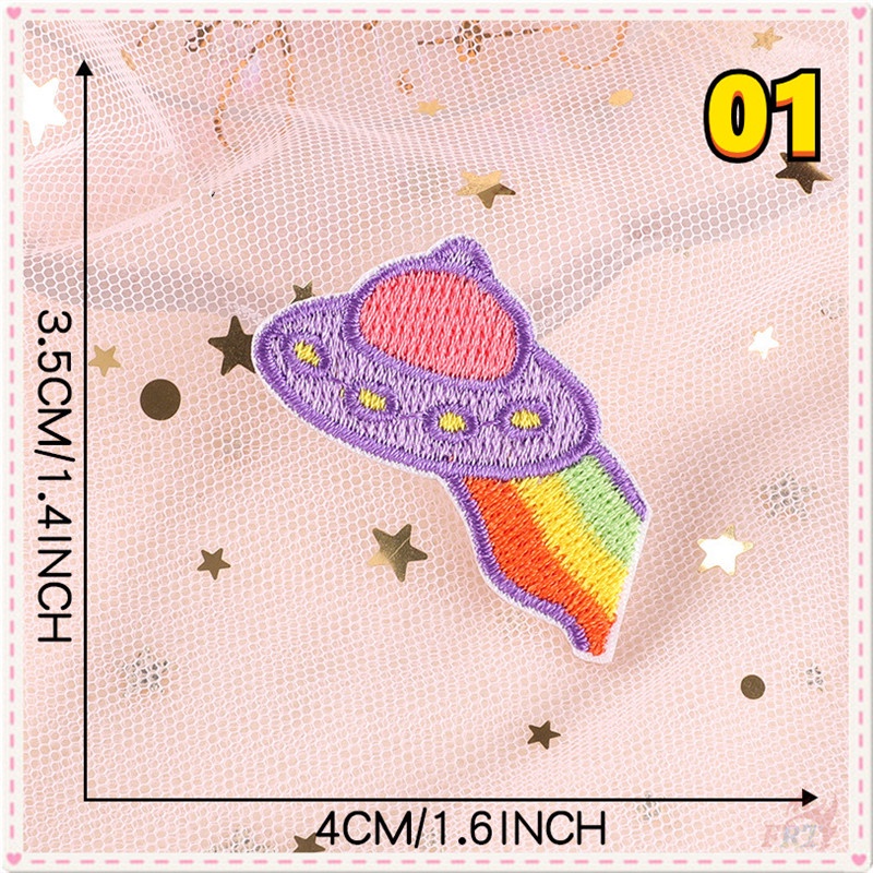 ✿ Miếng Dán Trang Trí Hình Cô Gái Phi Hành Gia Màu Tím Độc Đáo ✿ 1 Huy Hiệu Ủi Thêu Hình UFO