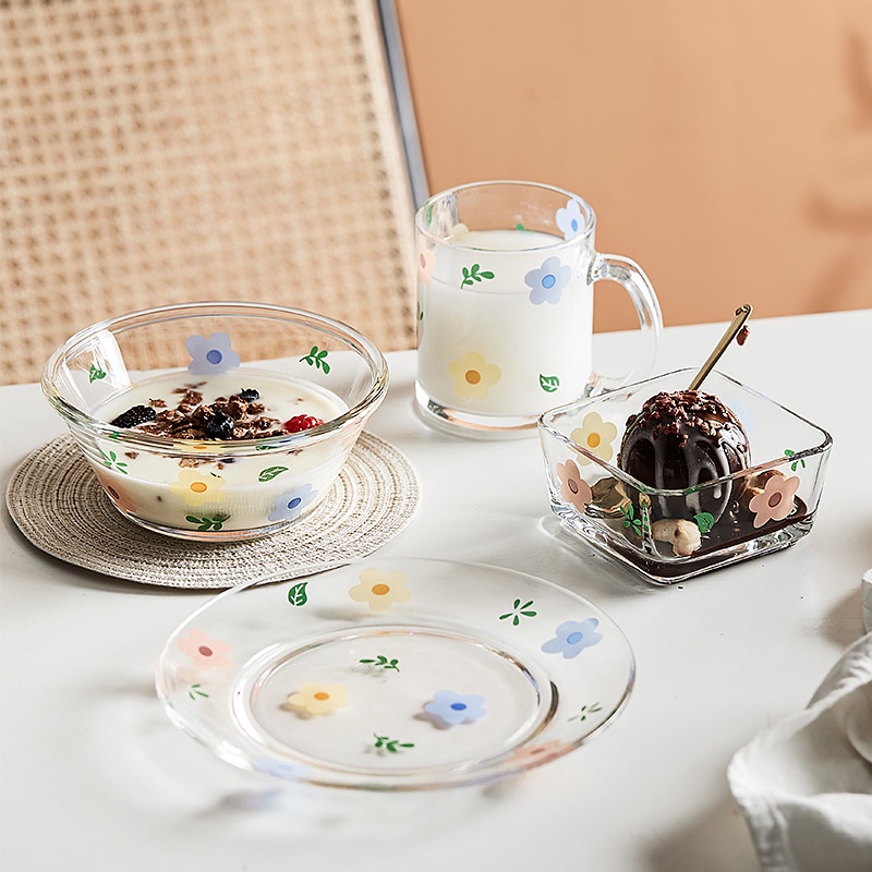 Dụng cụ bàn ăn bằng thủy tinh họa tiết hoa cỏ làm bằng tay trang trí nhà cửa