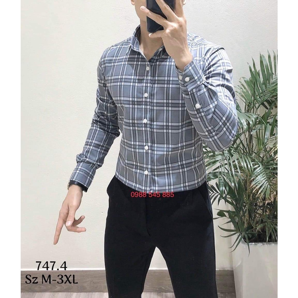 Áo sơ mi nam dài tay caro chất lụa chống nhăn