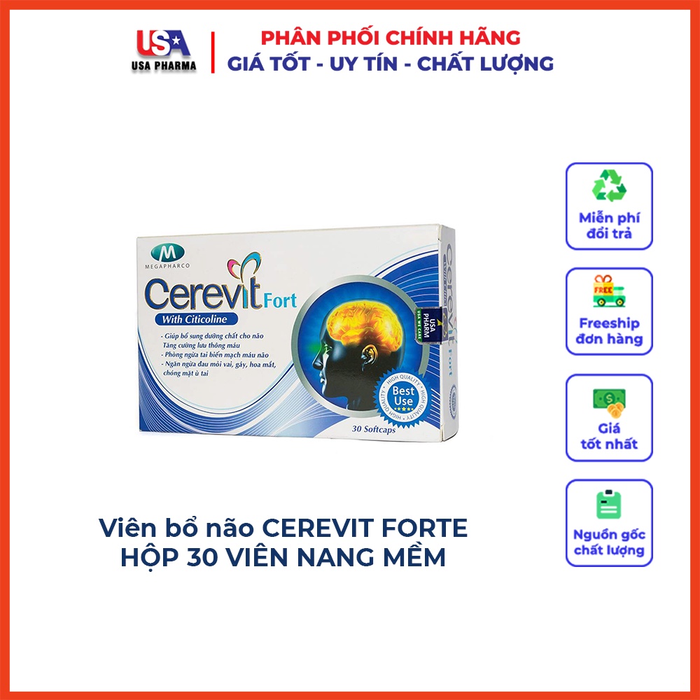 Viên bổ não CEREVIT FORTE HỘP 30 VIÊN - Tăng cường trí nhớ, hoạt huyết dưỡng não