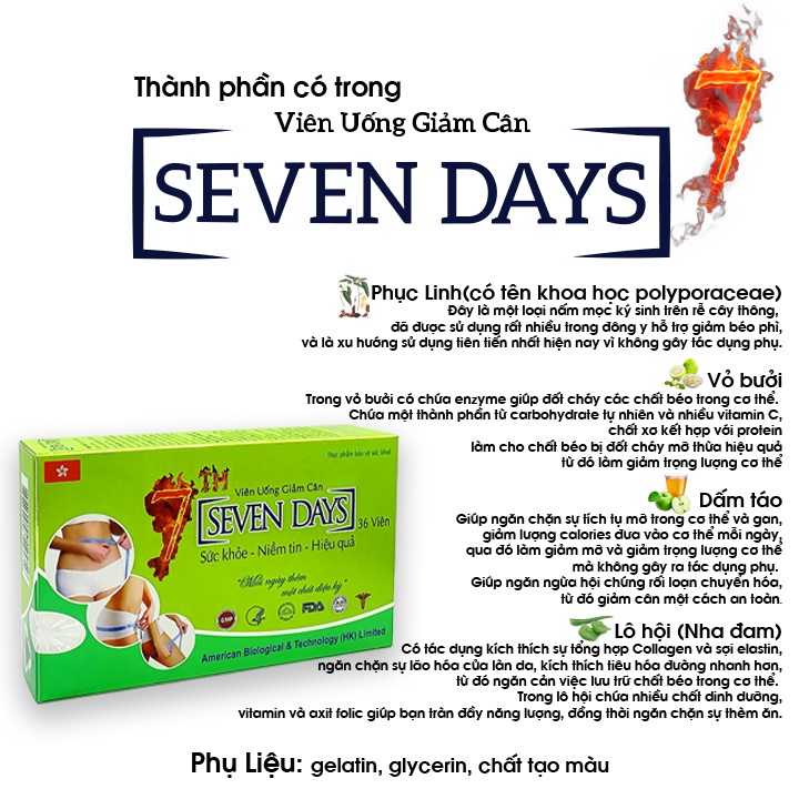 Viên uống giảm cân Seven Days giúp giảm cân nhanh chóng an toàn hiệu quả ngay tại nhà