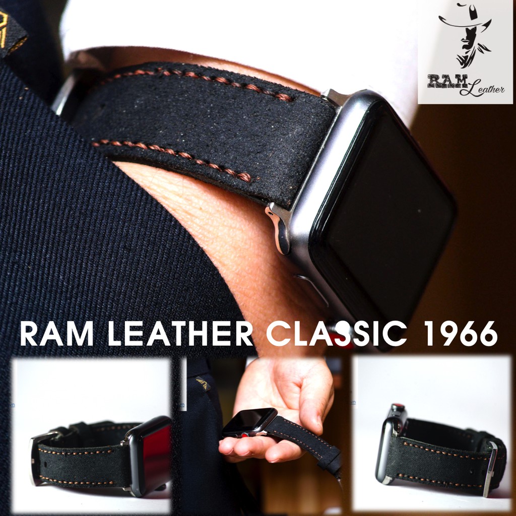 Dây đồng hồ Apple Watch , Iwatch , Iphone Watch Da Bò Lộn Đen Tuyền RAM Leather Classic 1966  Bền Đẹp