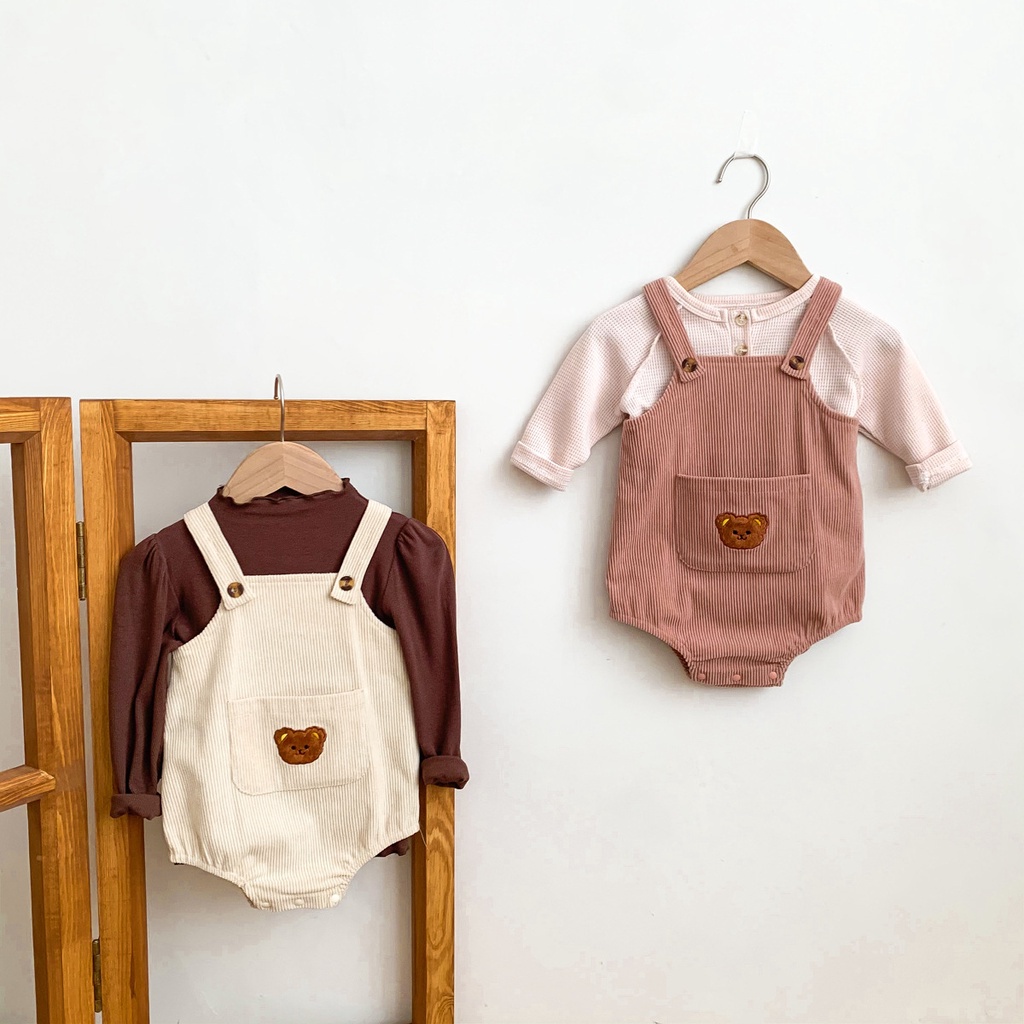 Áo liền quần vải nhung có túi dễ thời trang cho trẻ sơ sinh