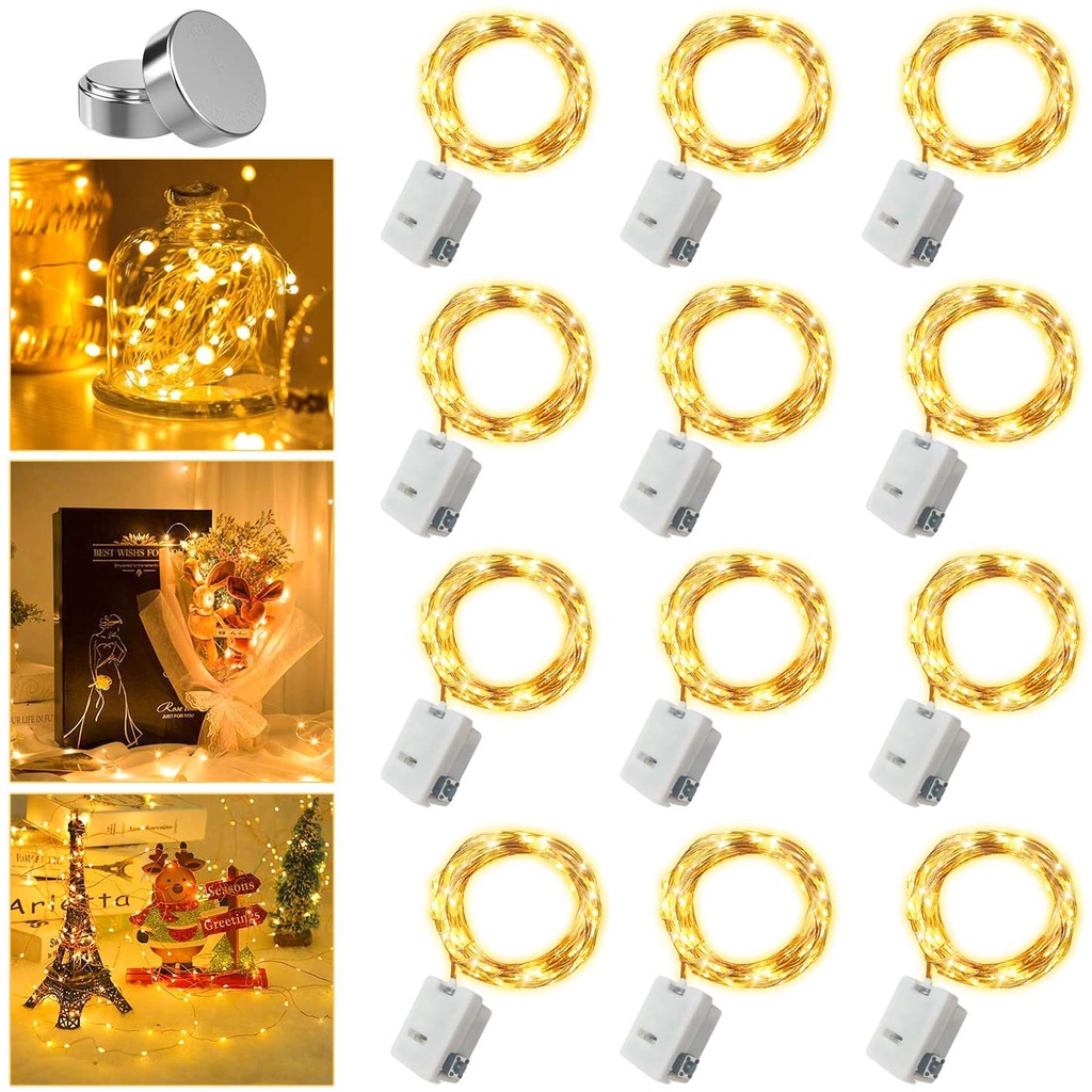 Bộ 10 Dây Đèn LED 10/20 Bóng 3 Chế Độ Chạy Pin Chống Thấm Nước