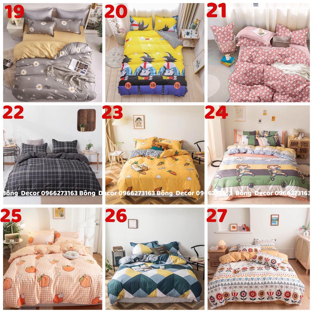 Trọn Bộ Chăn Ga Gối Cotton Poly Chăn Phao 5 Món hàng Dày Dặn