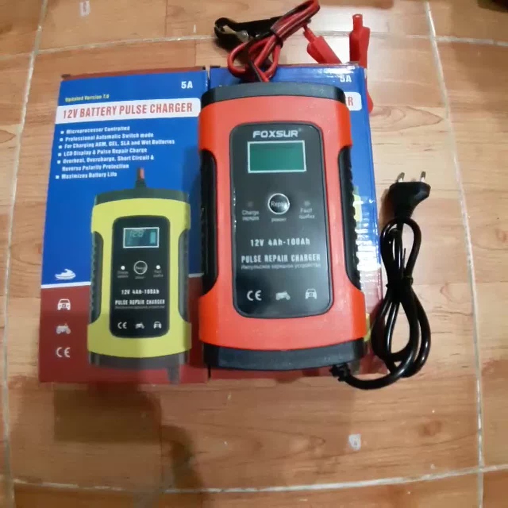 Máy sạc bình ắc quy 12V FOXSUR tự ngắt khi đầy chức năng bảo dưỡng phục hồi ắc quy bằng khử sunfas chống ngược cực KN50