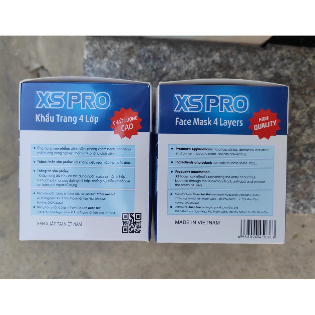 Khẩu Trang Y Tế XS PRO 4 Lớp Màu Xanh Hộp 50 Cái