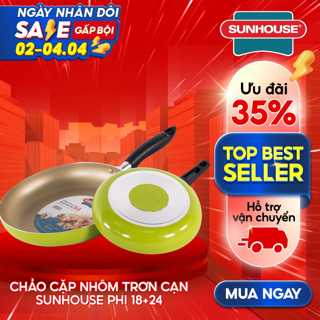 [Mã LIFESH4 giảm 10% đơn199K] Bộ chảo sắc màu SUNHOUSE CT1824C xanh đen