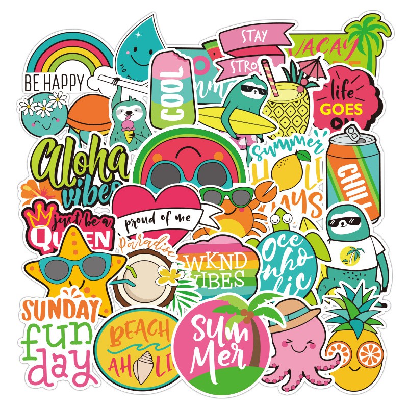 Bộ 50 Miếng Dán Trang Trí Sticker Chống Thấm Nước Dán Laptop Vali Sổ Tay MÃ ST2032