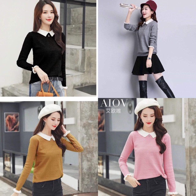 bán sỉ áo len cổ đức phối màu