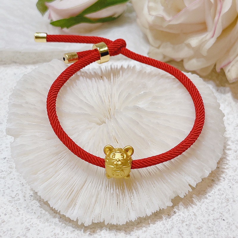Vòng Tay Bện Dây Màu Đỏ Mặt Đồng Xu Hình Hổ Thời Trang