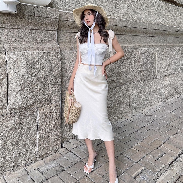 25 STUDIO Chân váy lụa satin suông dài Satin Skirt